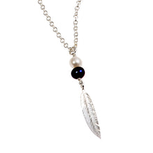 Feathers Silver Necklace with Peacock Pearl Drop