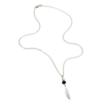 Feathers Silver Necklace with Peacock Pearl Drop