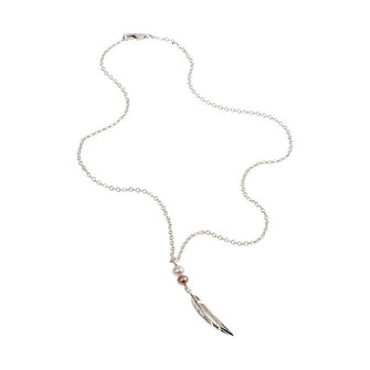 Feathers Silver Necklace With Freshwater Salmon Pearl Drop