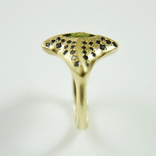 Manta Ray 9ct Gold Ring with Tourmaline and Black Diamonds